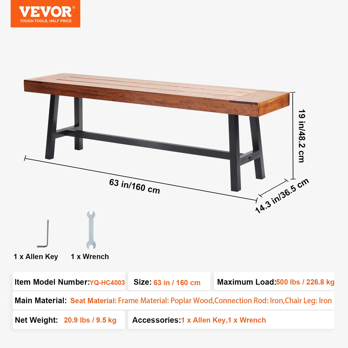 SucceBuy Wooden Metal Outdoor Garden Bench for Patio and Park