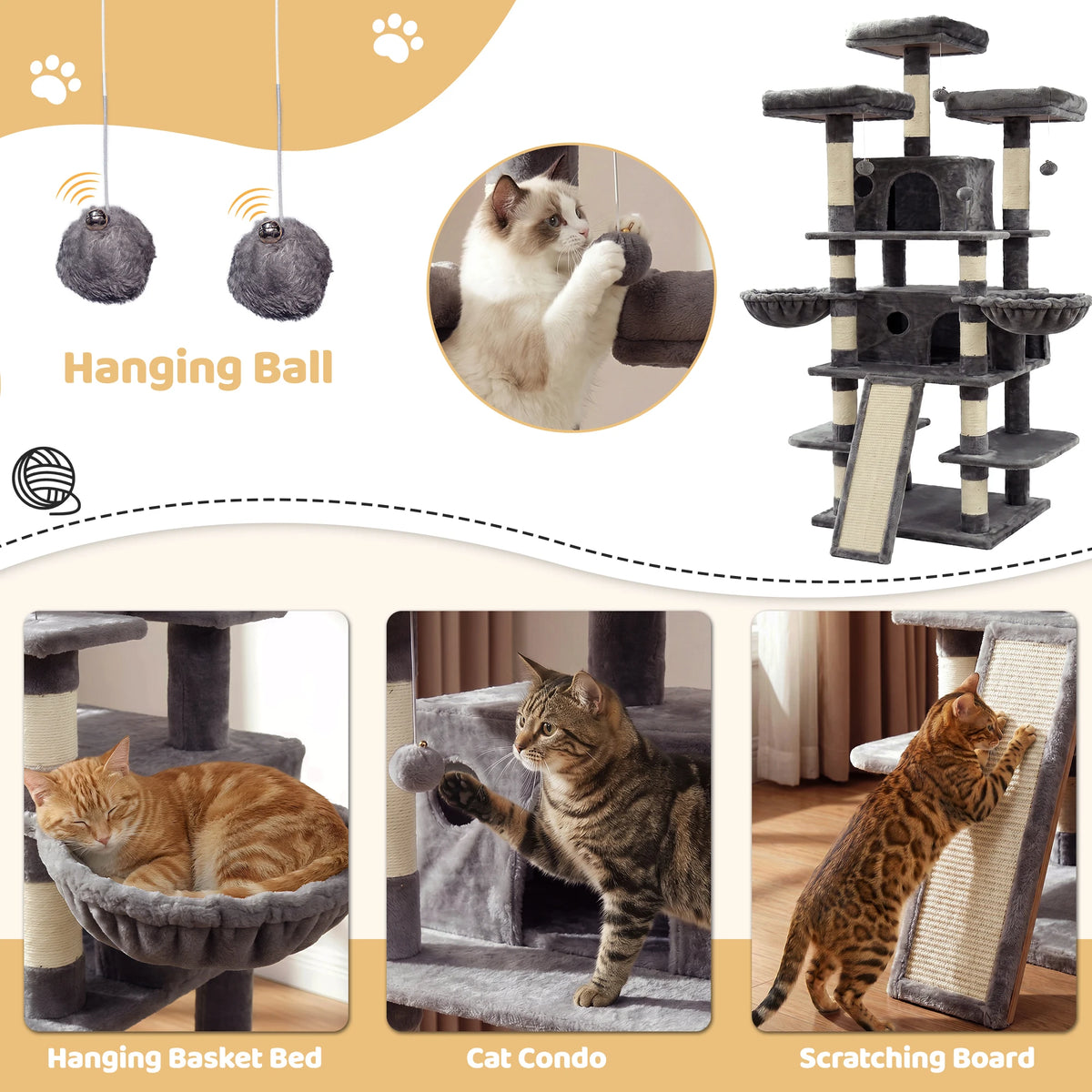 FOOWIN Multi Level Cat Tree Tower With Condos And Scratching Post