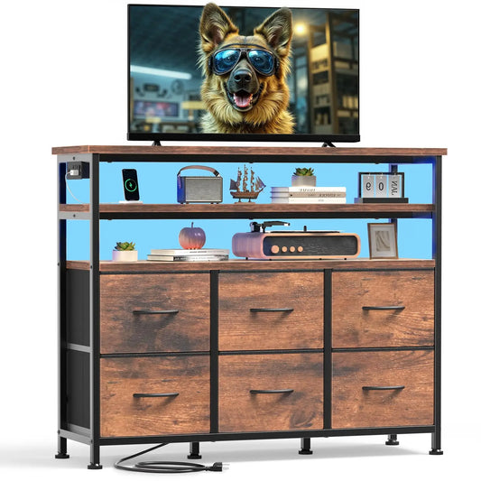JHK Modern TV Stand Cabinet With Fabric Drawers For Home