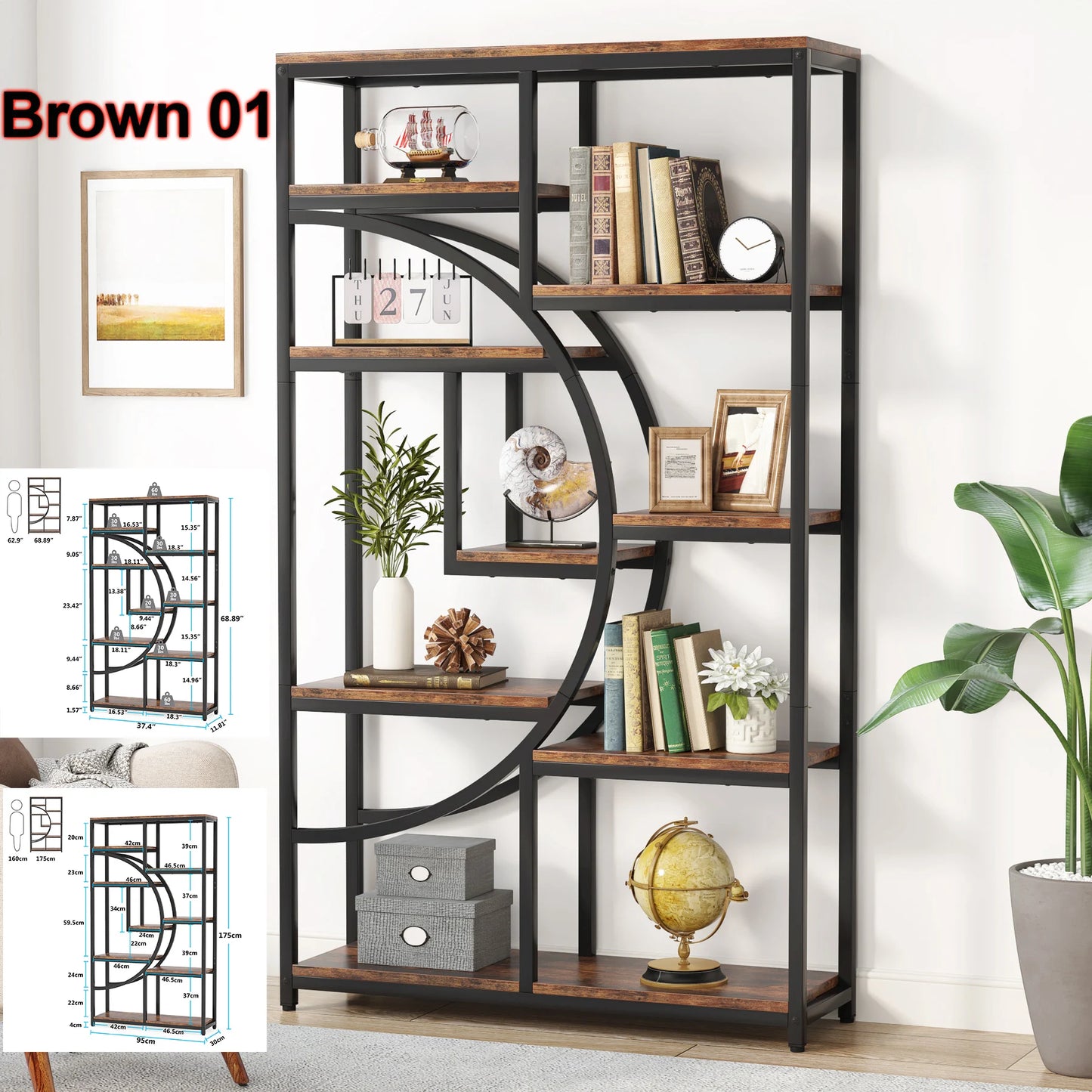 Tribesigns Industrial 5 Tier Etagere Bookshelf Freestanding Organizer