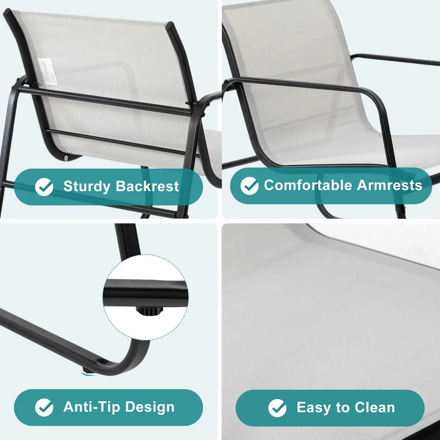 JHK Outdoor Patio Furniture Set Three Piece Table Metal Frame