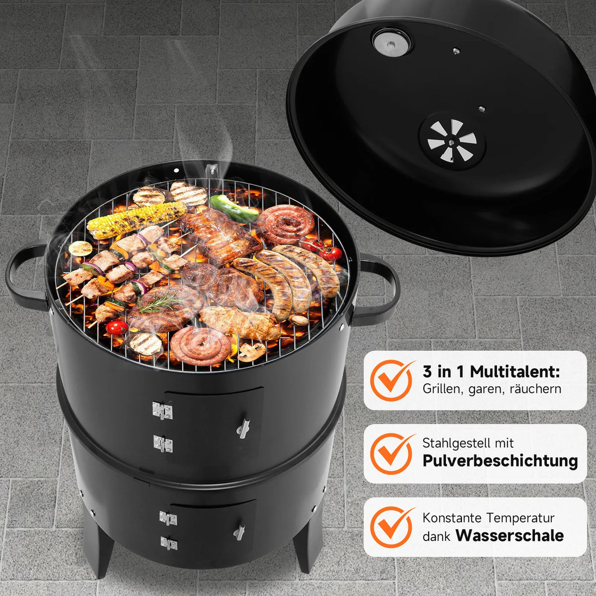 Portable Vertical Barbecue Grill And Smoker For Outdoor Camping