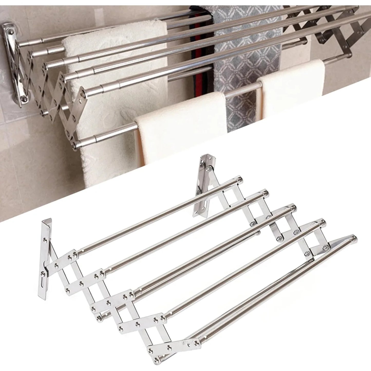 Bymaocar Stainless Steel Foldable Wall Mounted Clothes Airer For Bathroom