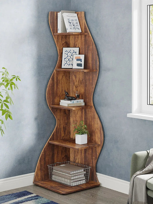 Tribesigns Rustic Five Tier Corner Shelf Wall Bookcase