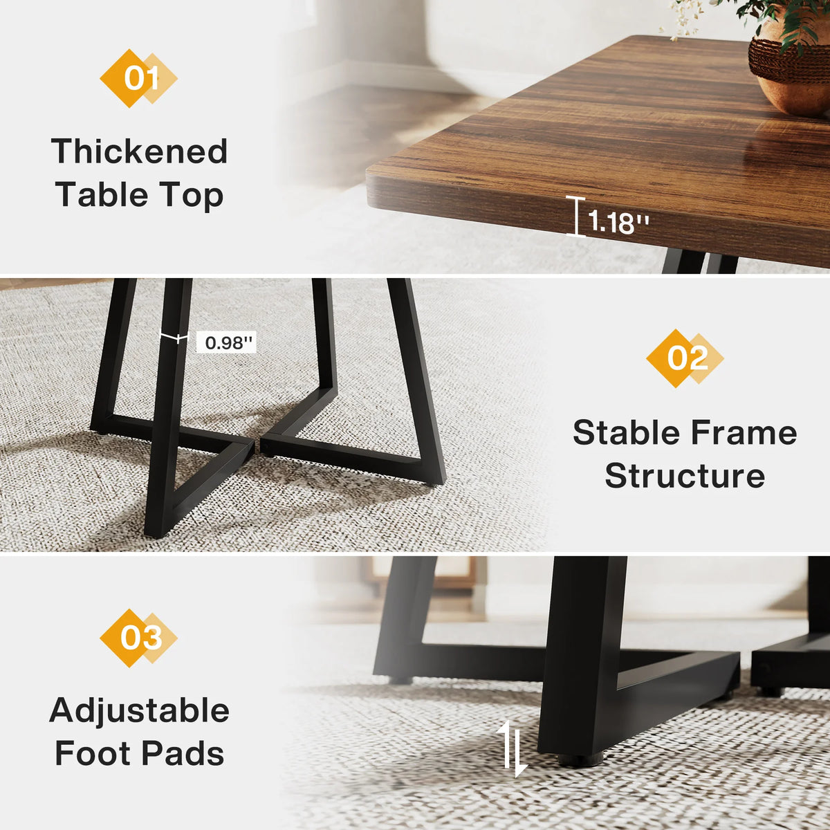 Tribesigns Industrial Square Dining Table With Wooden Top And Metal Frame