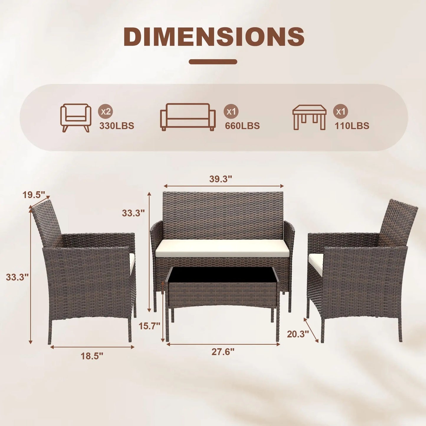 HiMISS Outdoor Patio Furniture Set Rattan Cushioned Sofa Glass Table