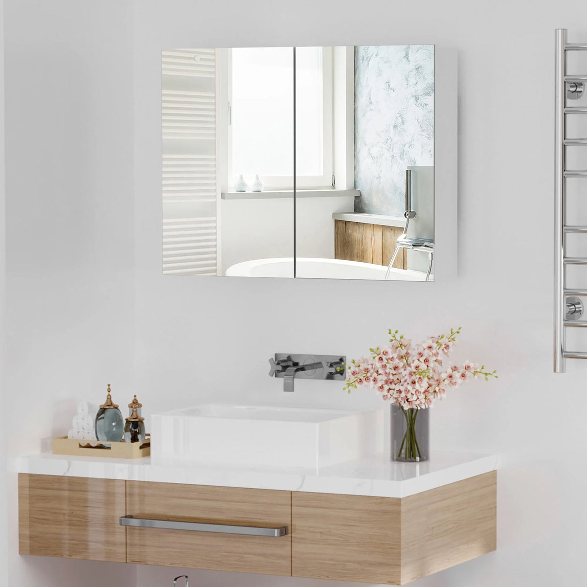 HOMCOM Double Door Wall Mounted Bathroom Medicine Cabinet With Mirror