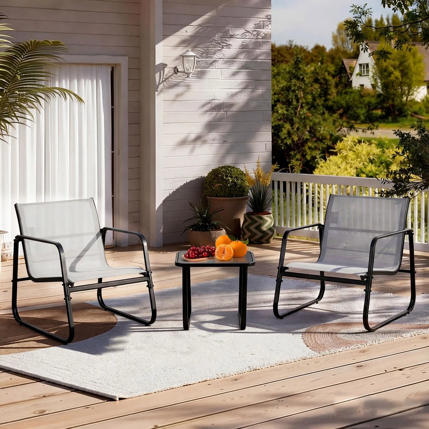 JHK Outdoor Patio Furniture Set Three Piece Table Metal Frame