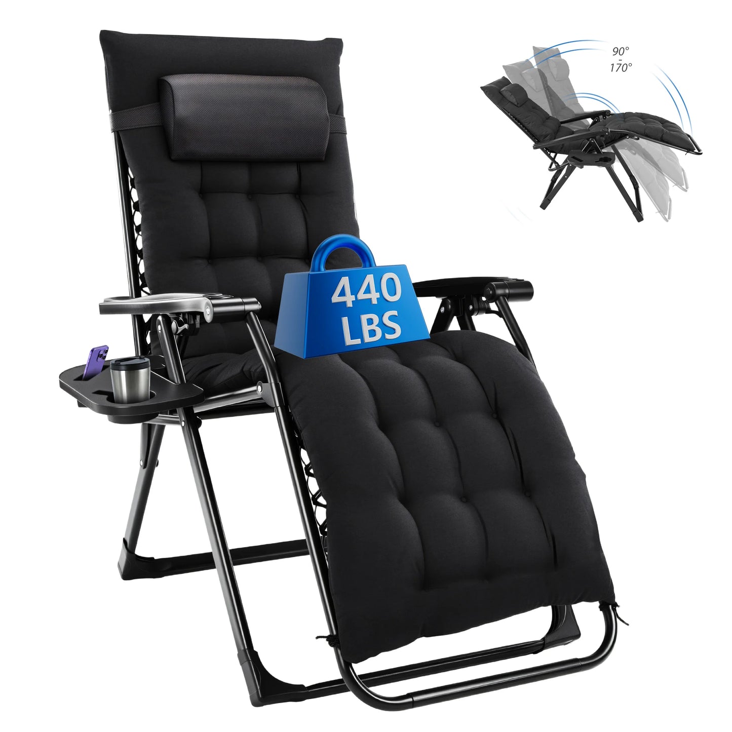 Zero Gravity Cushioned Lounge Chair Outdoor Folding Camping Cup Holder