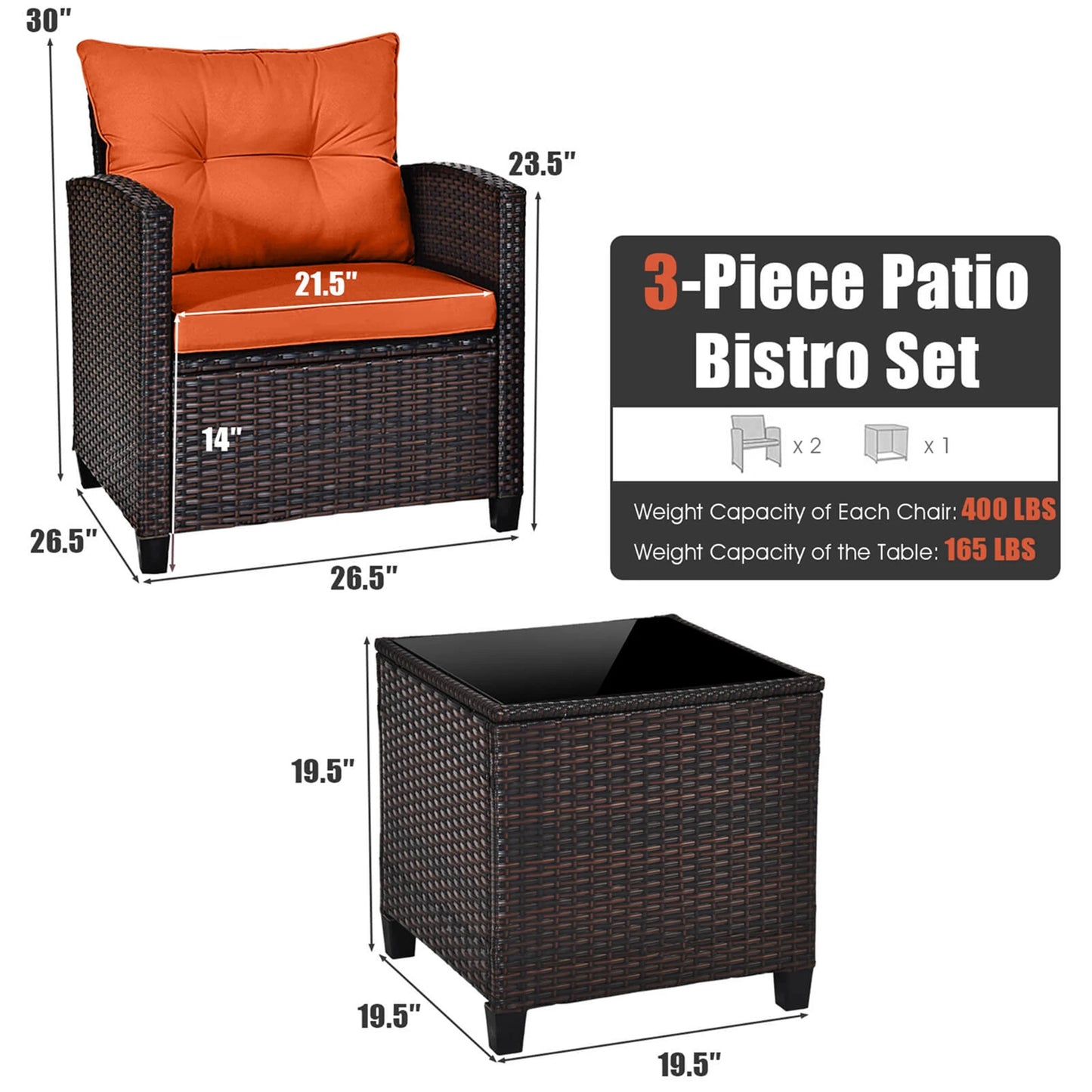 HOMASIS 3 Piece Outdoor Rattan Furniture Set With Cushions