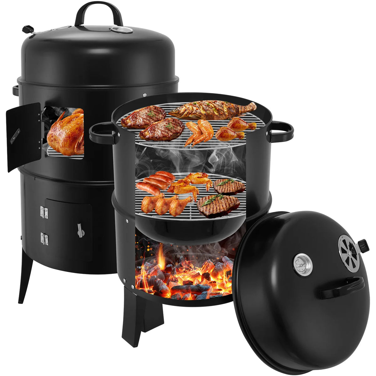 Portable Vertical Barbecue Grill And Smoker For Outdoor Camping