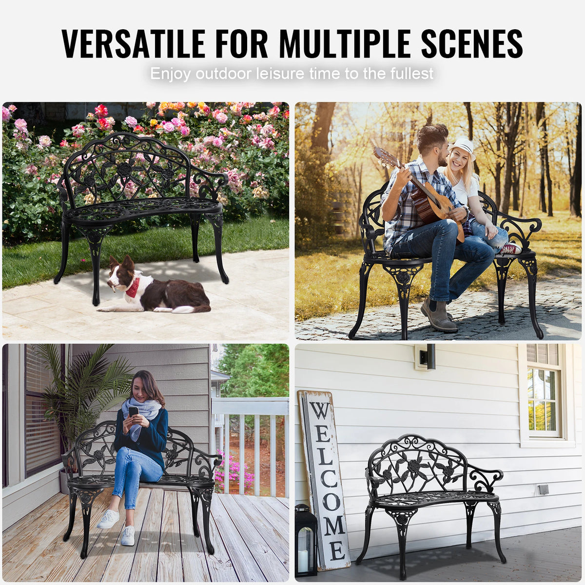 SucceBuy Wooden Metal Outdoor Garden Bench for Patio and Park