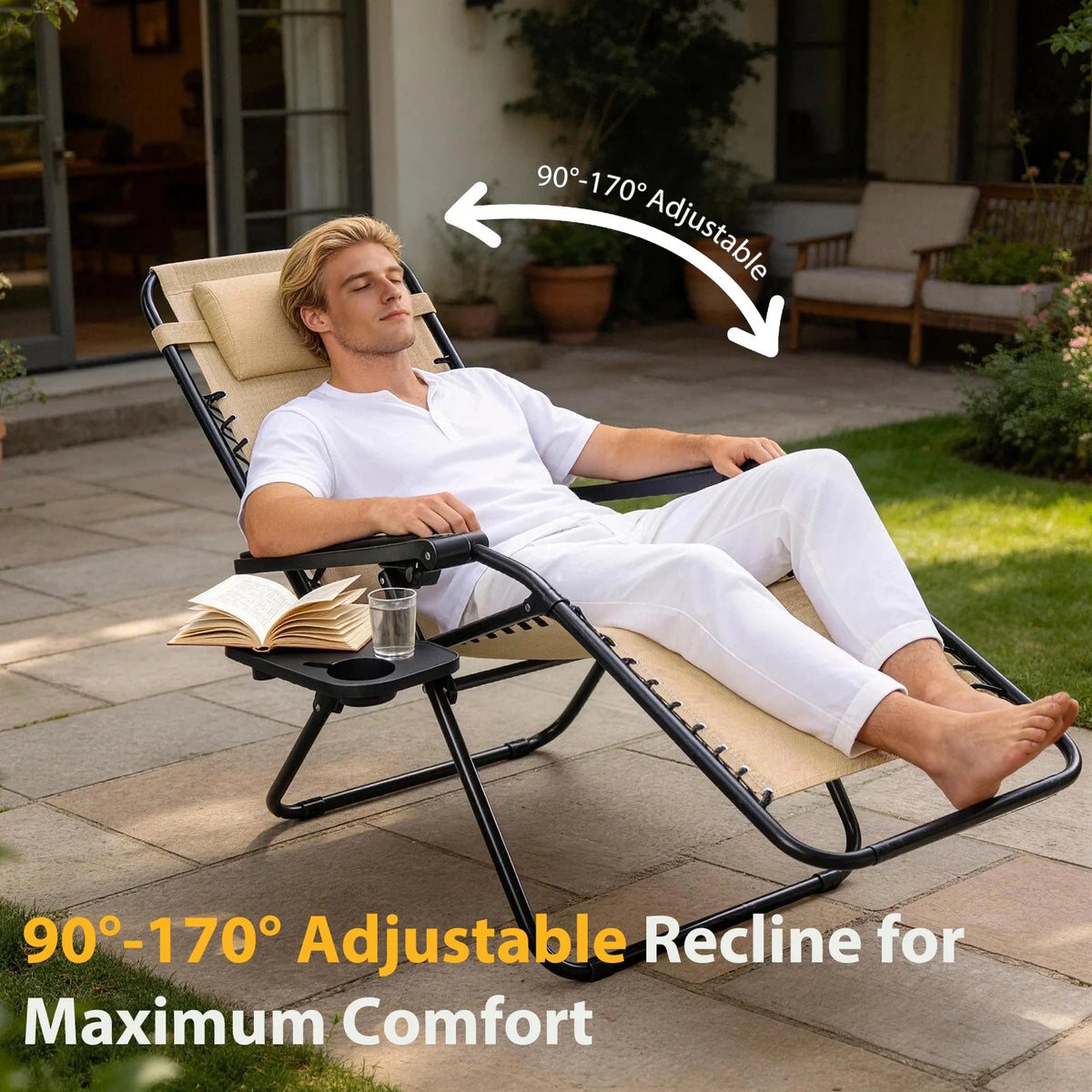 JHK Zero Gravity Folding Recliner Chairs With Cup Holder Trays