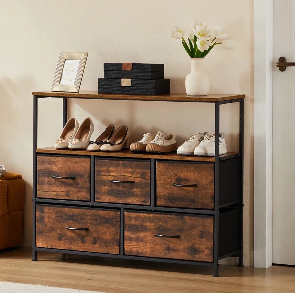 JHK Metal Shoe Cabinet TV Stand Storage With 5 Drawers