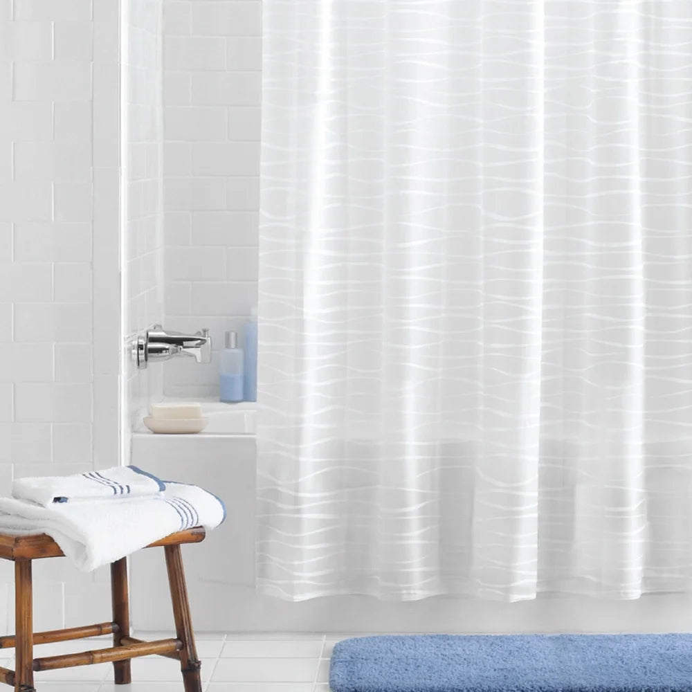 Waterproof PEVA Shower Curtain Set Includes Decorative Wave Design Hooks