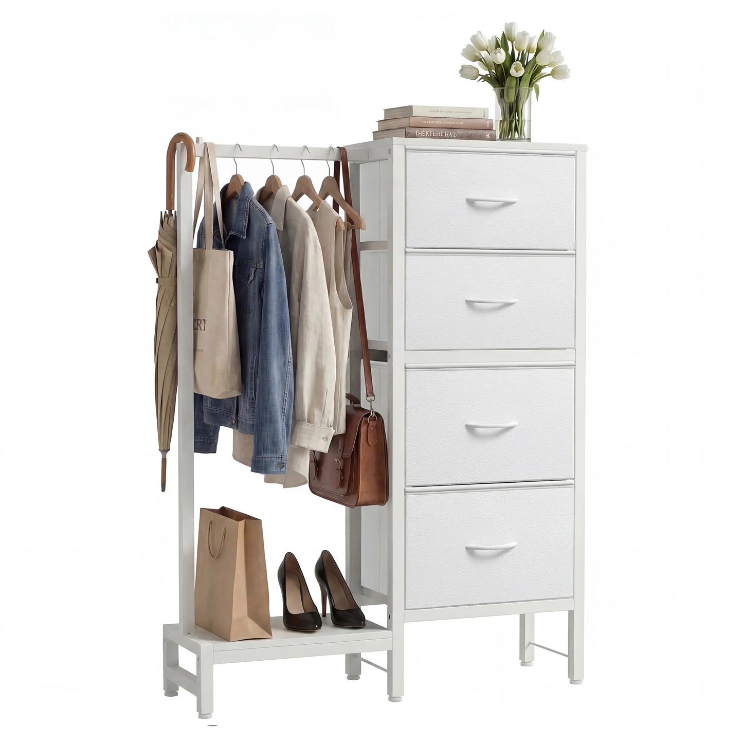 JHK Fabric Dresser Hanging Rack Shelf Living Room Storage Organizer