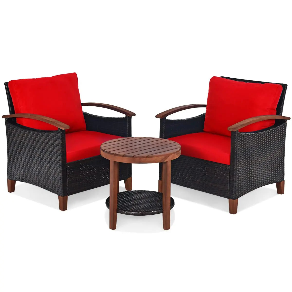 Wicker Patio Set With Wood Top Table And Chairs Outdoor All Weather