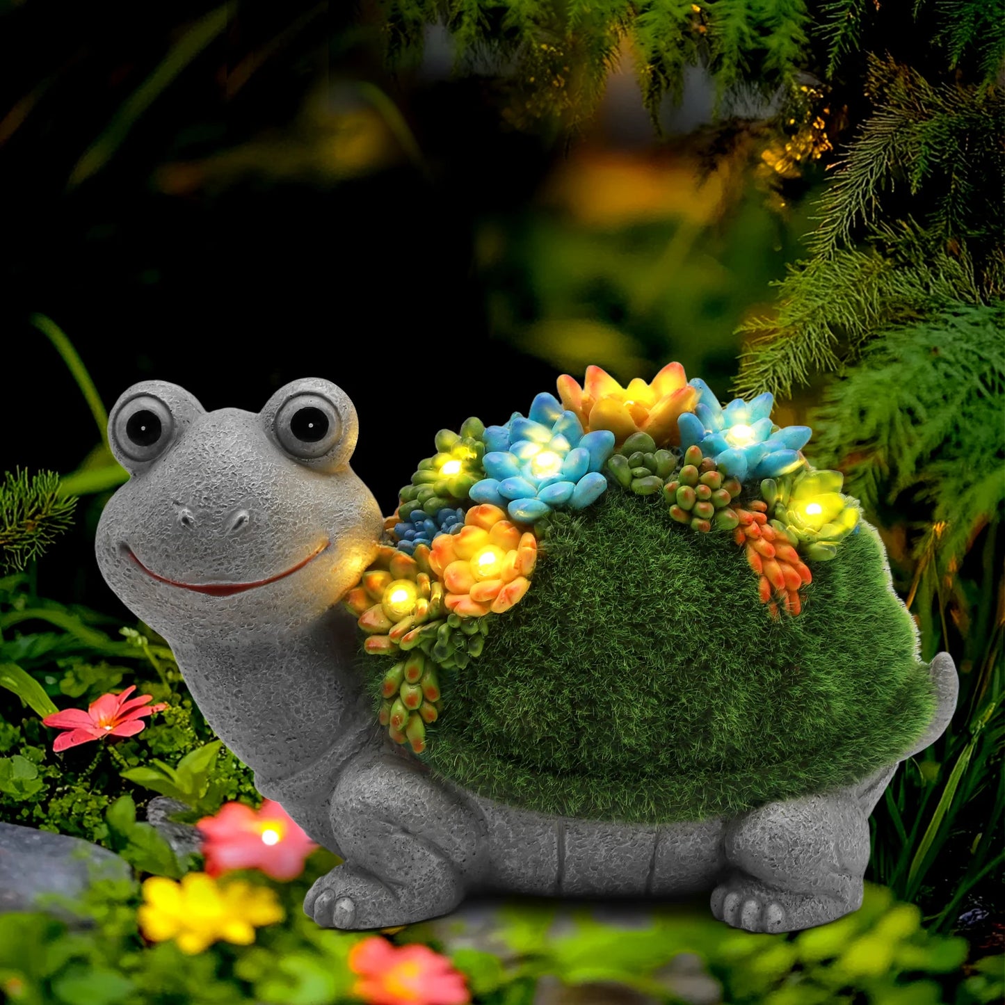 Hand Painted Solar Garden Turtle Elephant Dragon Statue