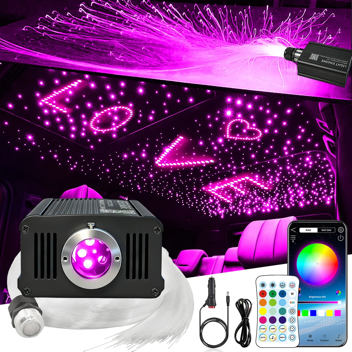 VASTFIRE RGBW Fiber Optic Starlight Headliner Kit With Music Sync