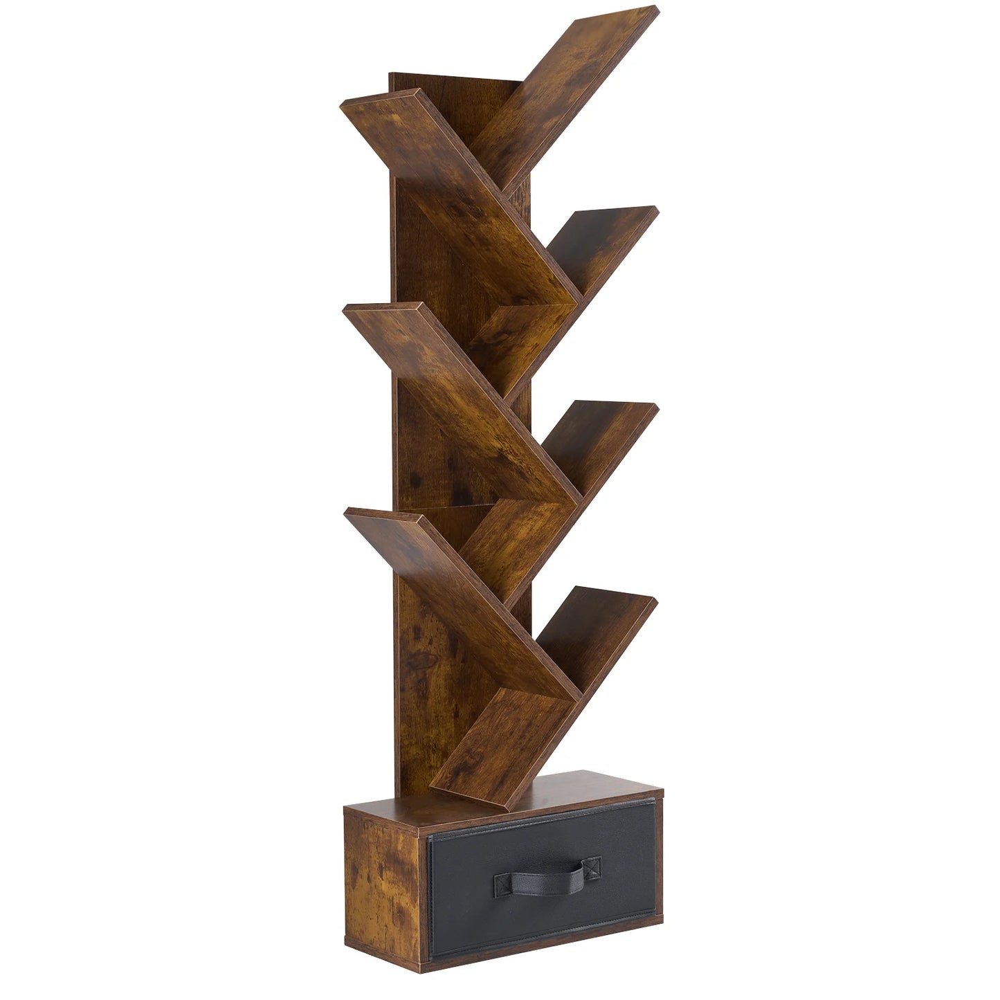 JHK 7-Tier Geometric Wooden Book Rack Bookcase For Small Spaces