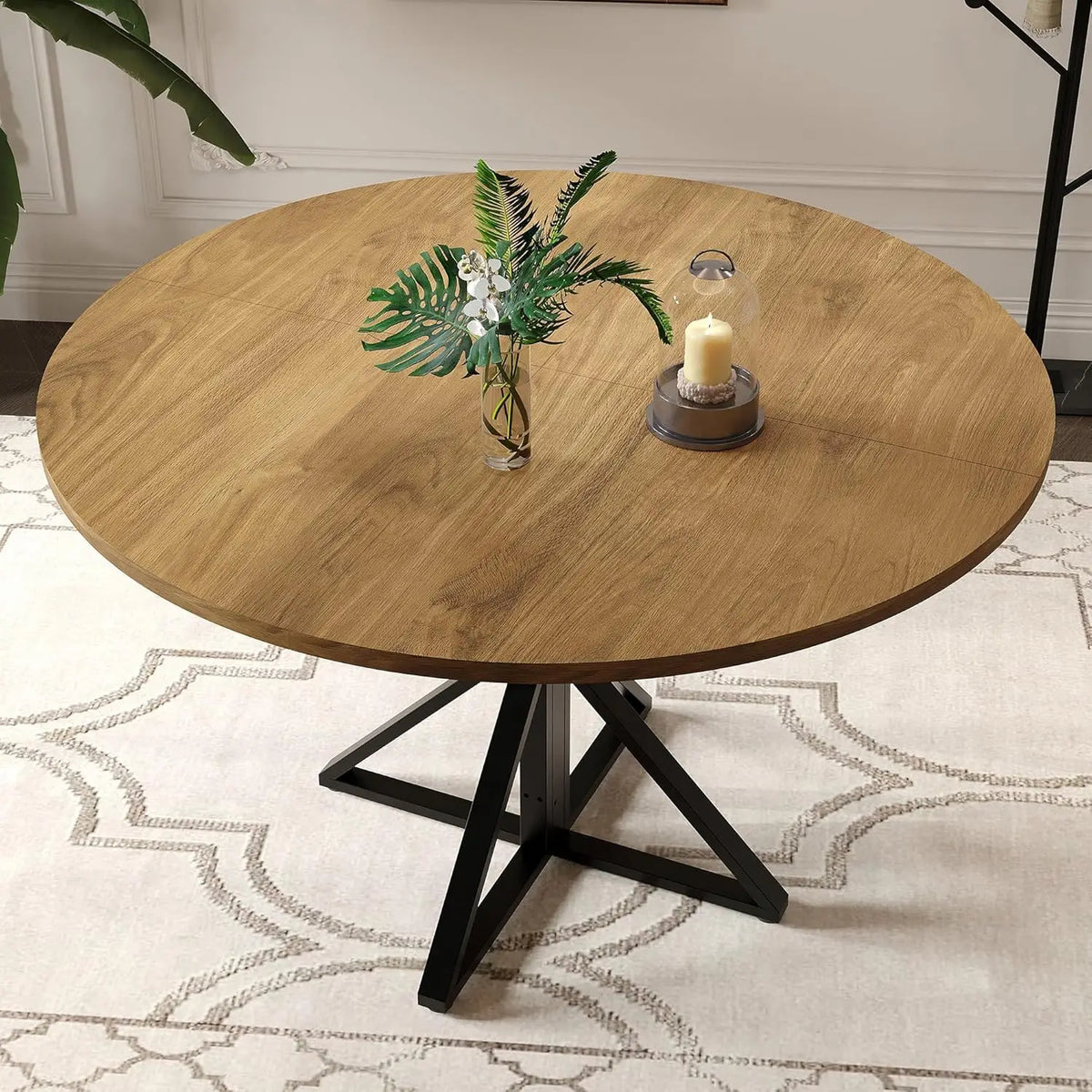 Twister Round Wooden Dining Table With Metal Pedestal Base