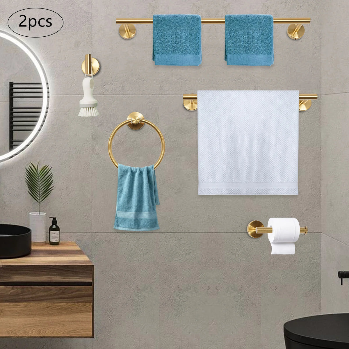 Complete Wall Mount Stainless Steel Bathroom Hardware Set