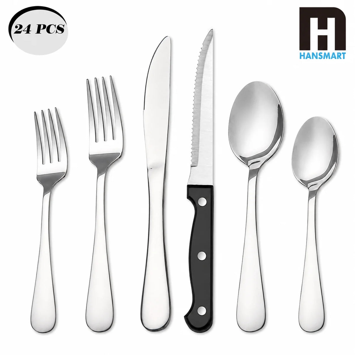 HanSmart Mirror Polished Stainless Steel Flatware Set Service For Four