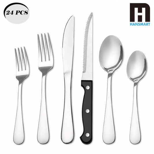 HanSmart Mirror Polished Stainless Steel Flatware Set Service For Four