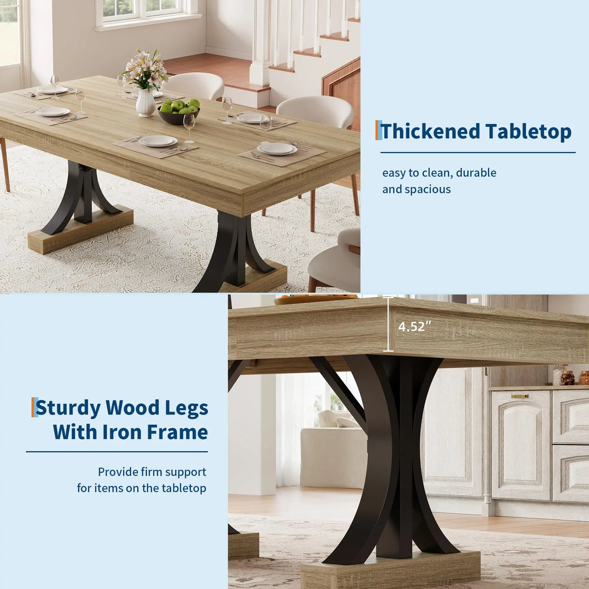 HiMISS Industrial Dining Table With Double Pedestal And Storage Drawers