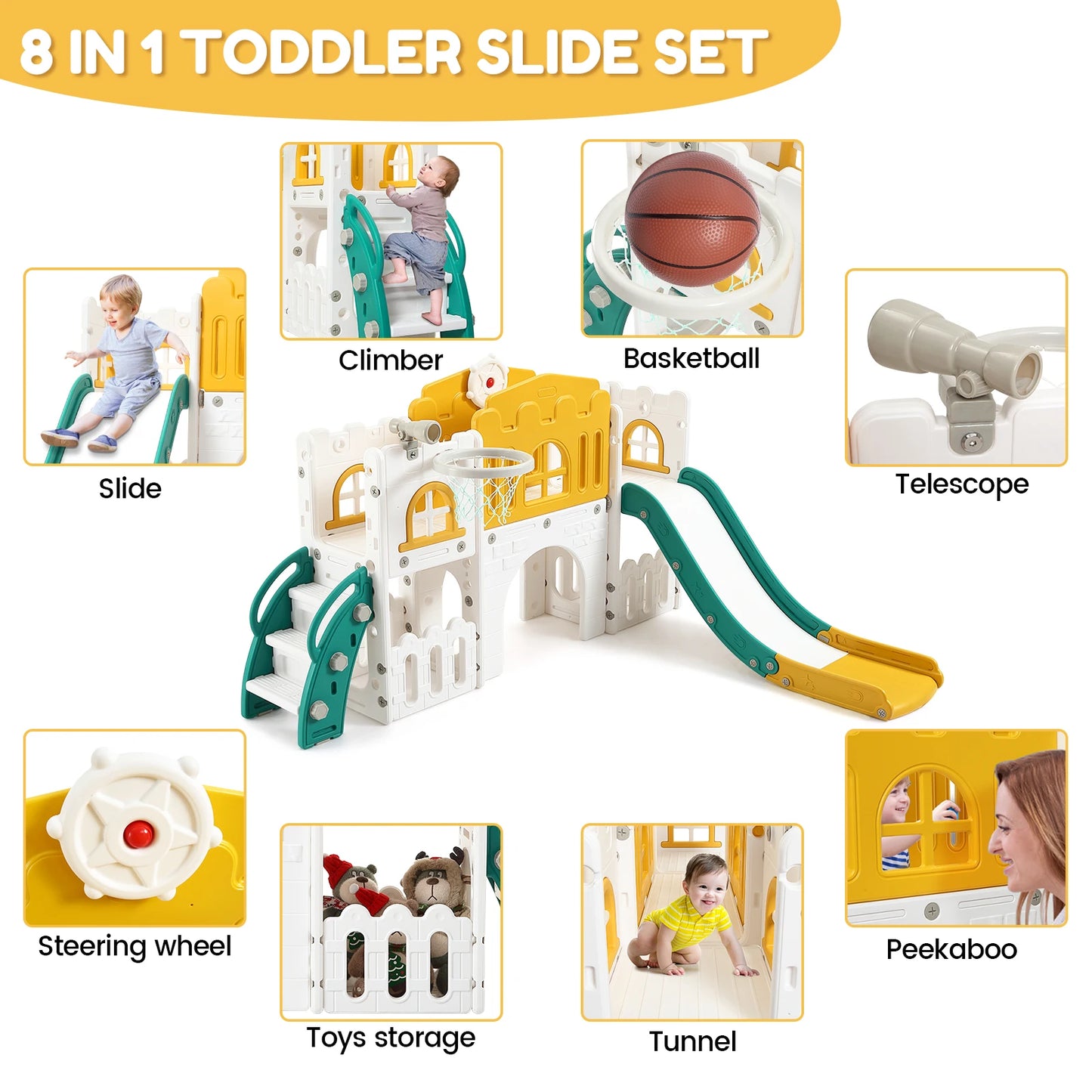 Eight In One Toddler Indoor Slide Playground Playset For Toddlers