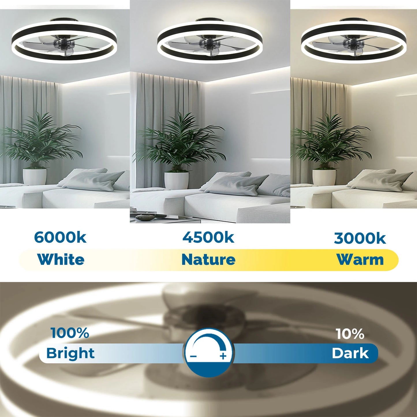 Orison Modern Flush Mount LED Dimmable Ceiling Fan With Remote