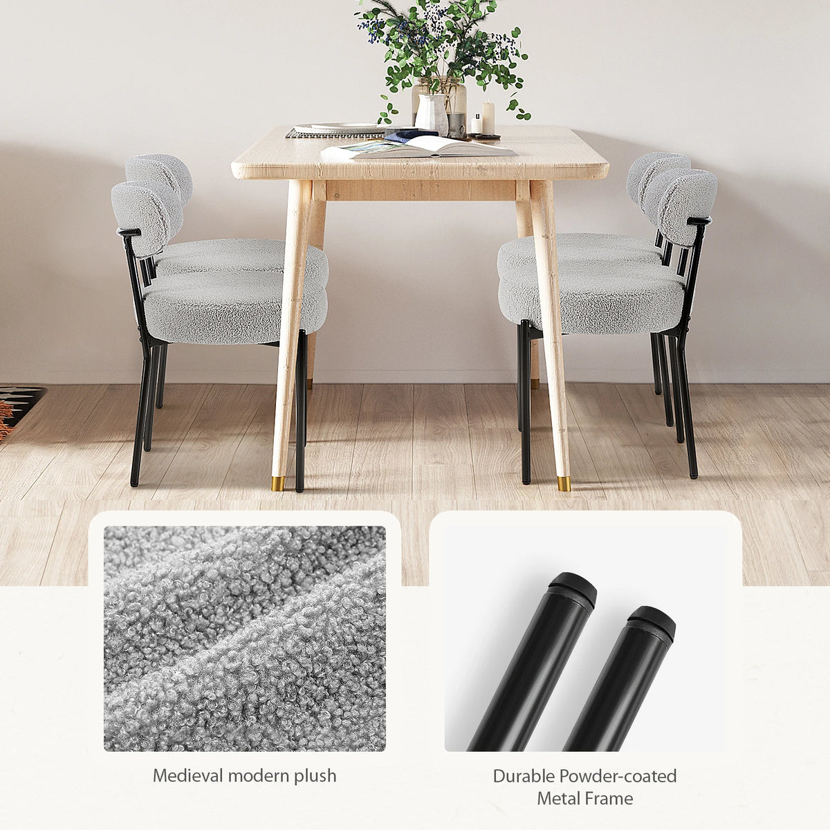JHK Ergonomic Fabric Dining Chairs With Sturdy Metal Legs