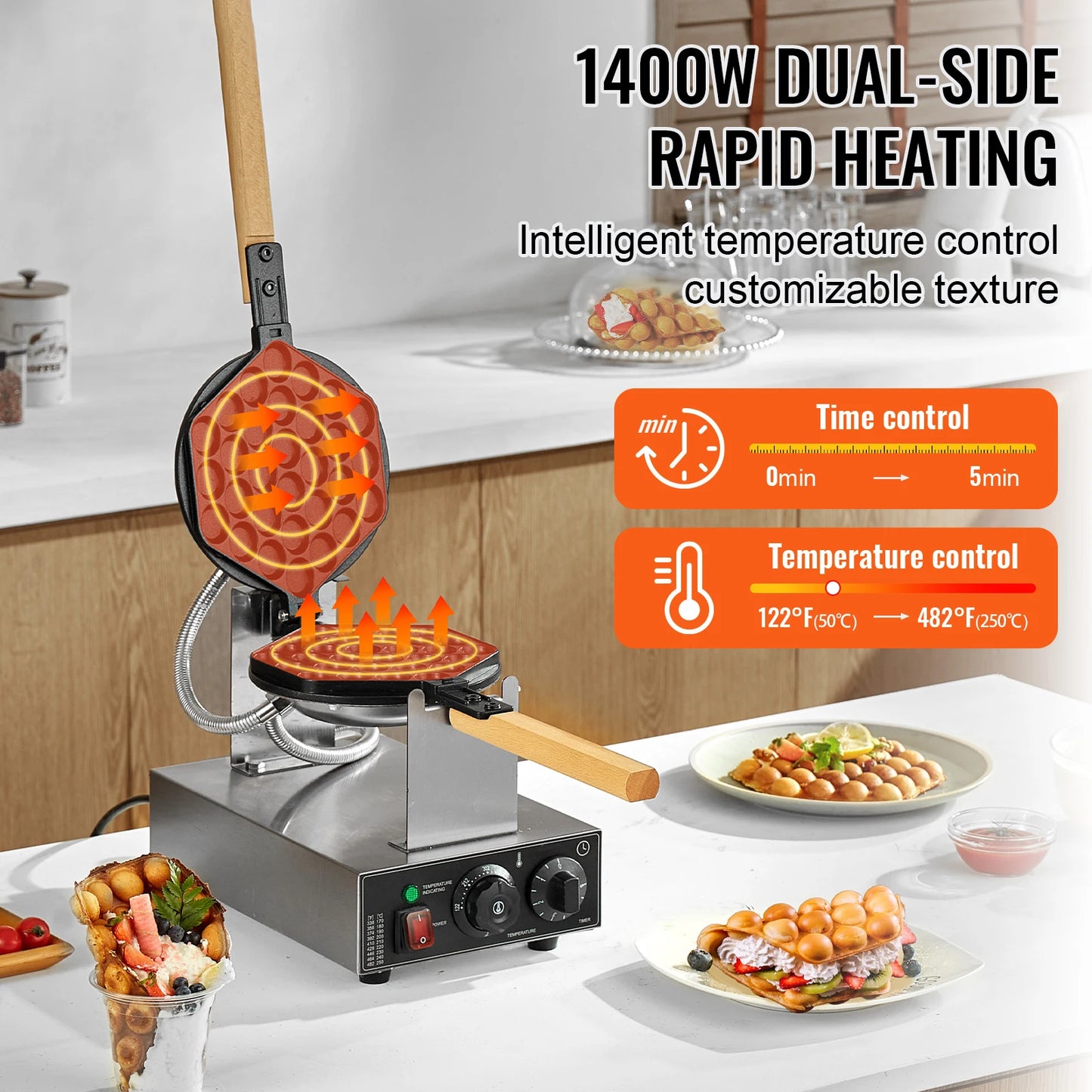 VEVOR SucceBuy Commercial Egg Bubble Waffle Maker Nonstick 1400W