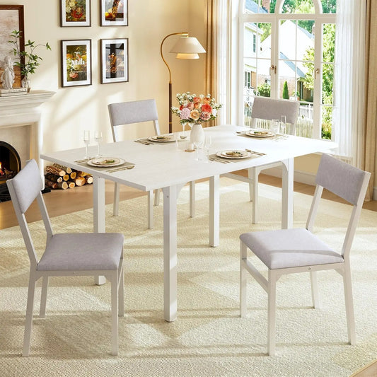 Modern Extendable Dining Table Set With Four Upholstered Chairs