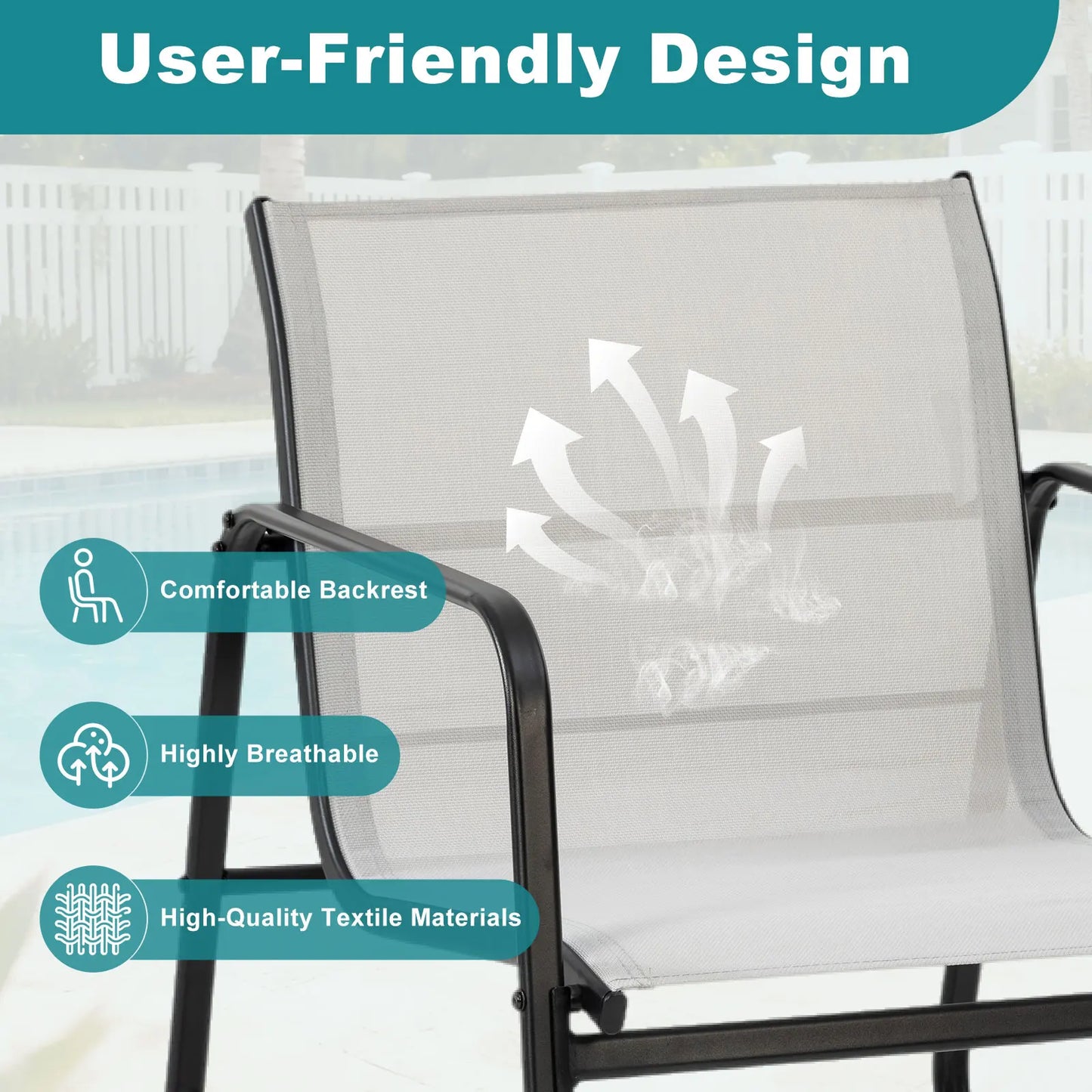 JHK Outdoor Patio Furniture Set Three Piece Table Metal Frame