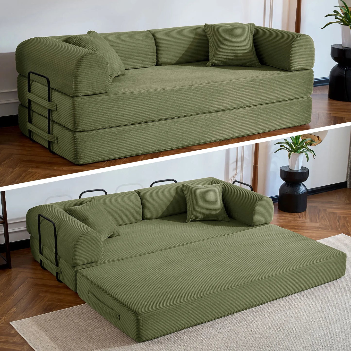 Corduroy Upholstered Convertible Sofa Bed Loveseat Sleeper Living Room