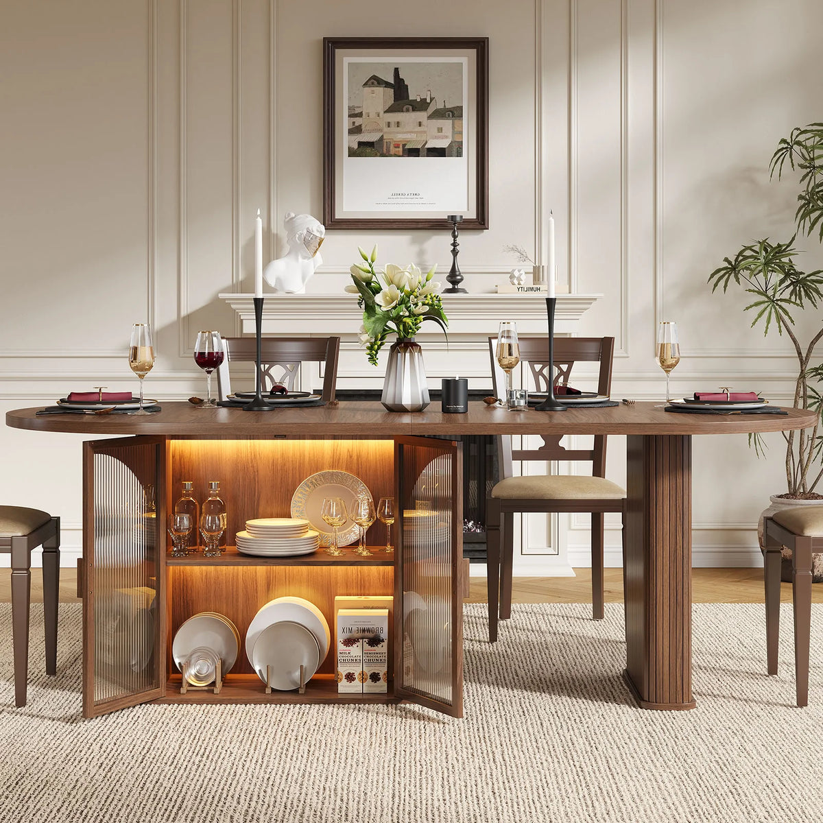 Onbrill Modern Oval Dining Table Featuring Integrated Led Lighting