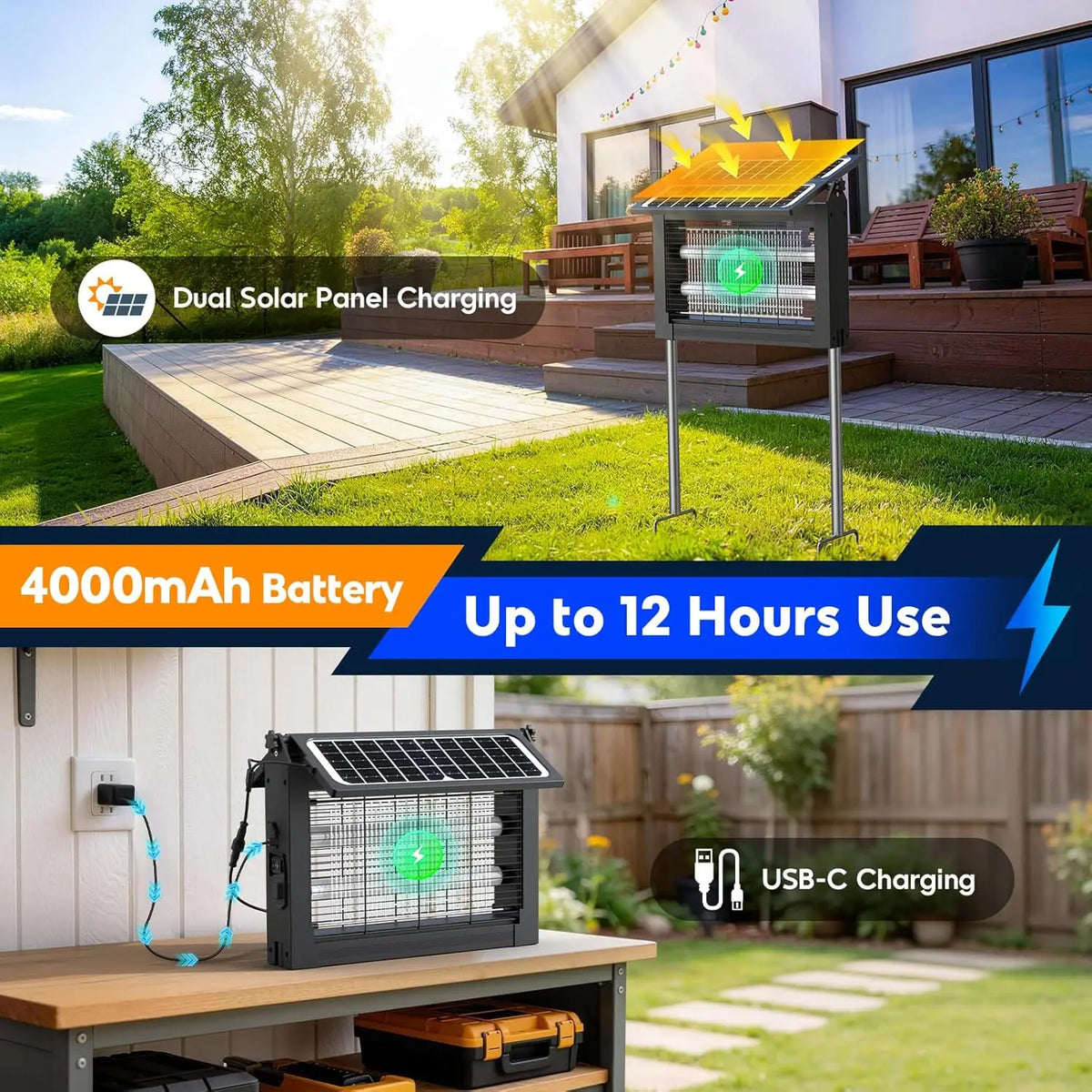 Solar Bug Zapper with USB Charging for Outdoor Pest Control