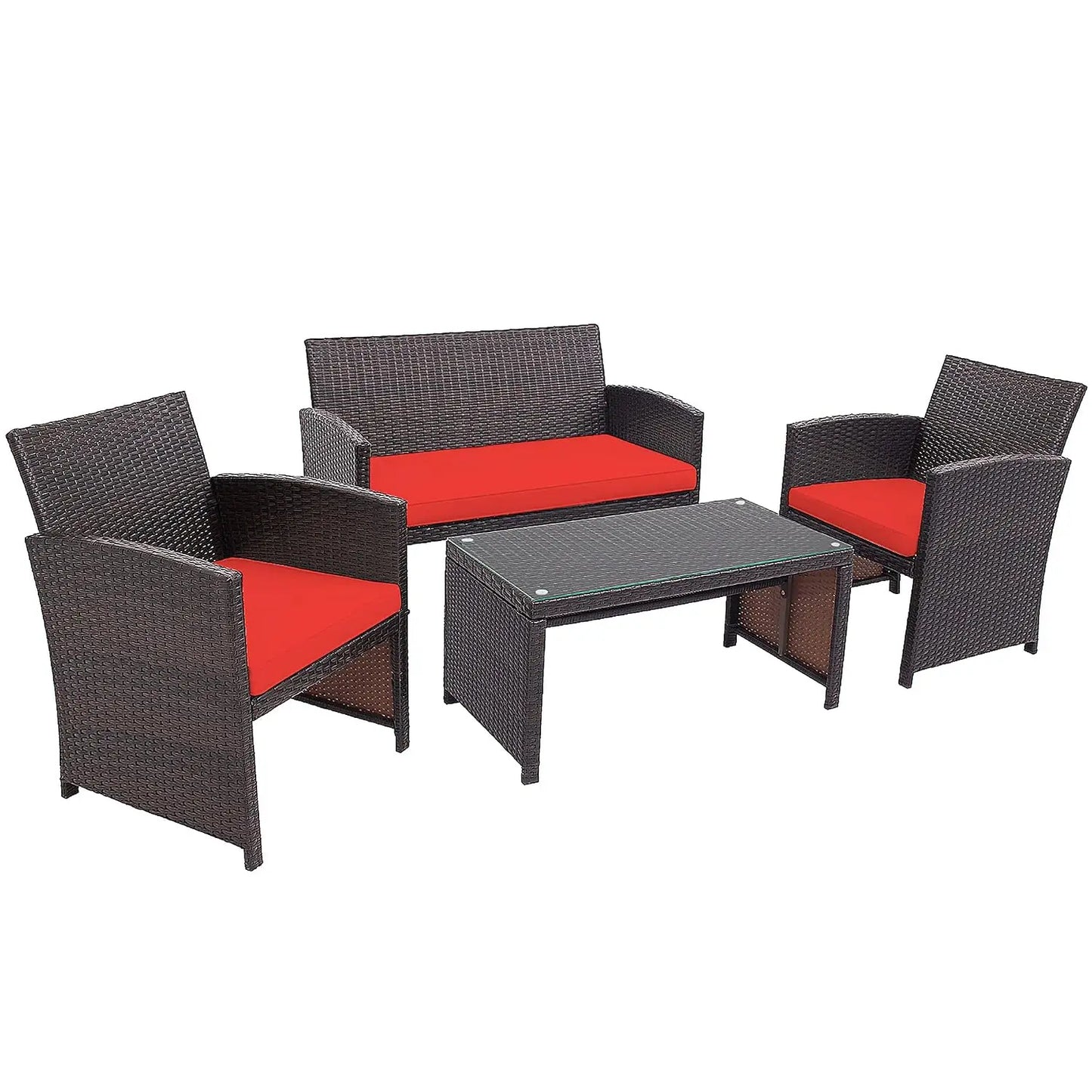 Wicker Patio Furniture Set Outdoor PE Rattan 4 Piece Conversation