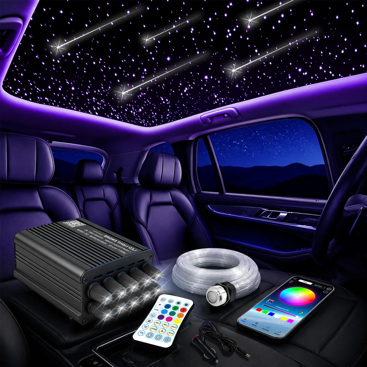 BRIVULGENT RGBW Fiber Optic Starlight Headliner Kit with Music Sync