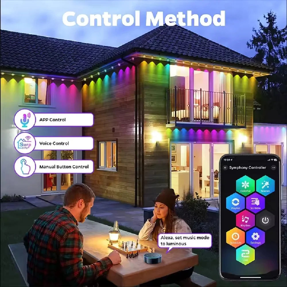 Smart Outdoor Eaves Light String With App Music Sync Control