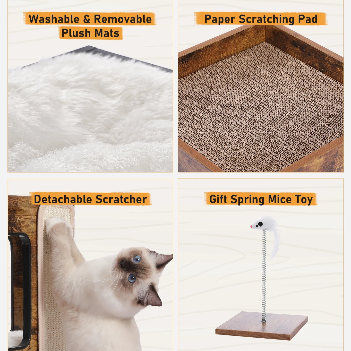 PAWZ Road Wood Cat Condo House Bed With Removable Soft Mats