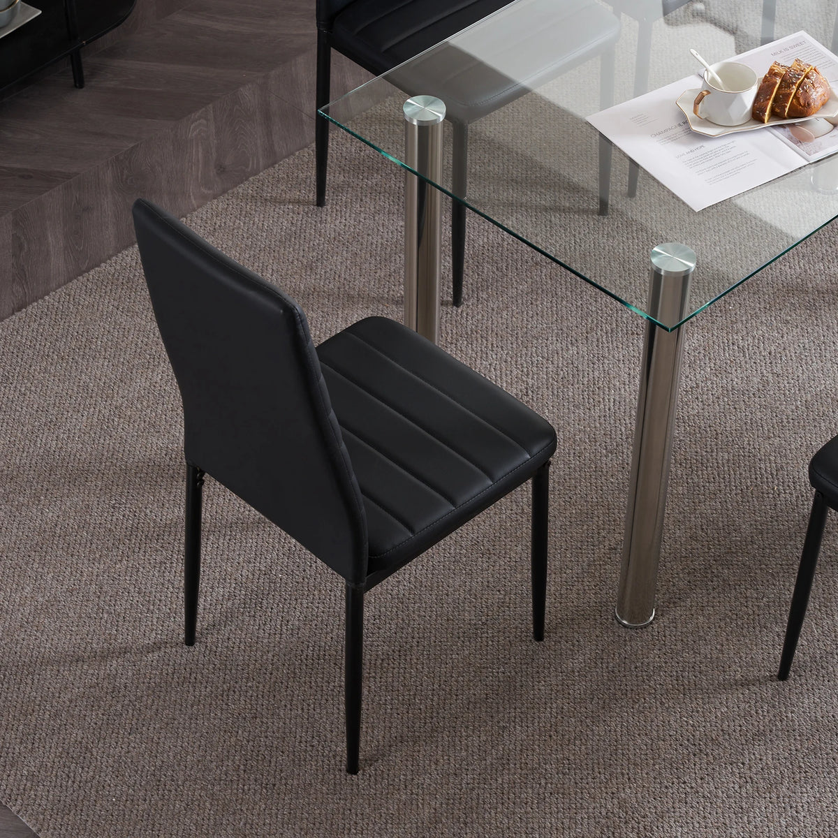 Modern Synthetic Leather High Backrest Dining Chairs Set of Four