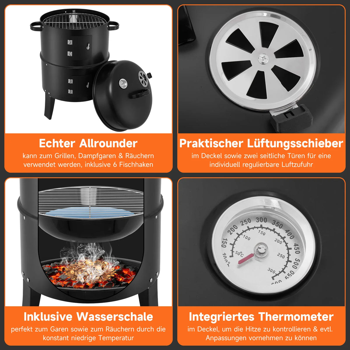 Portable Vertical Barbecue Grill And Smoker For Outdoor Camping