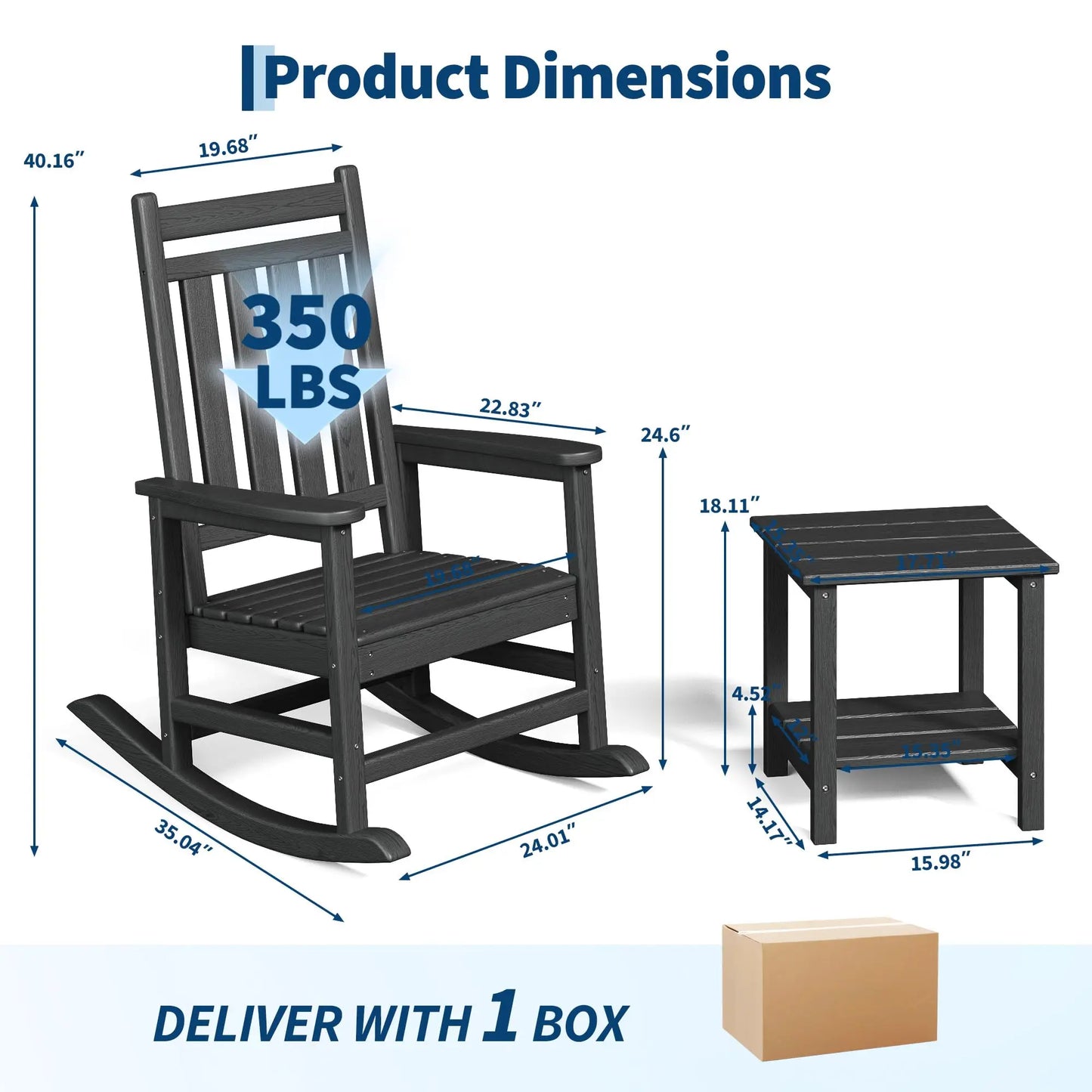 HDPE Rocking Chair Set Of 2 With Side Table Outdoor
