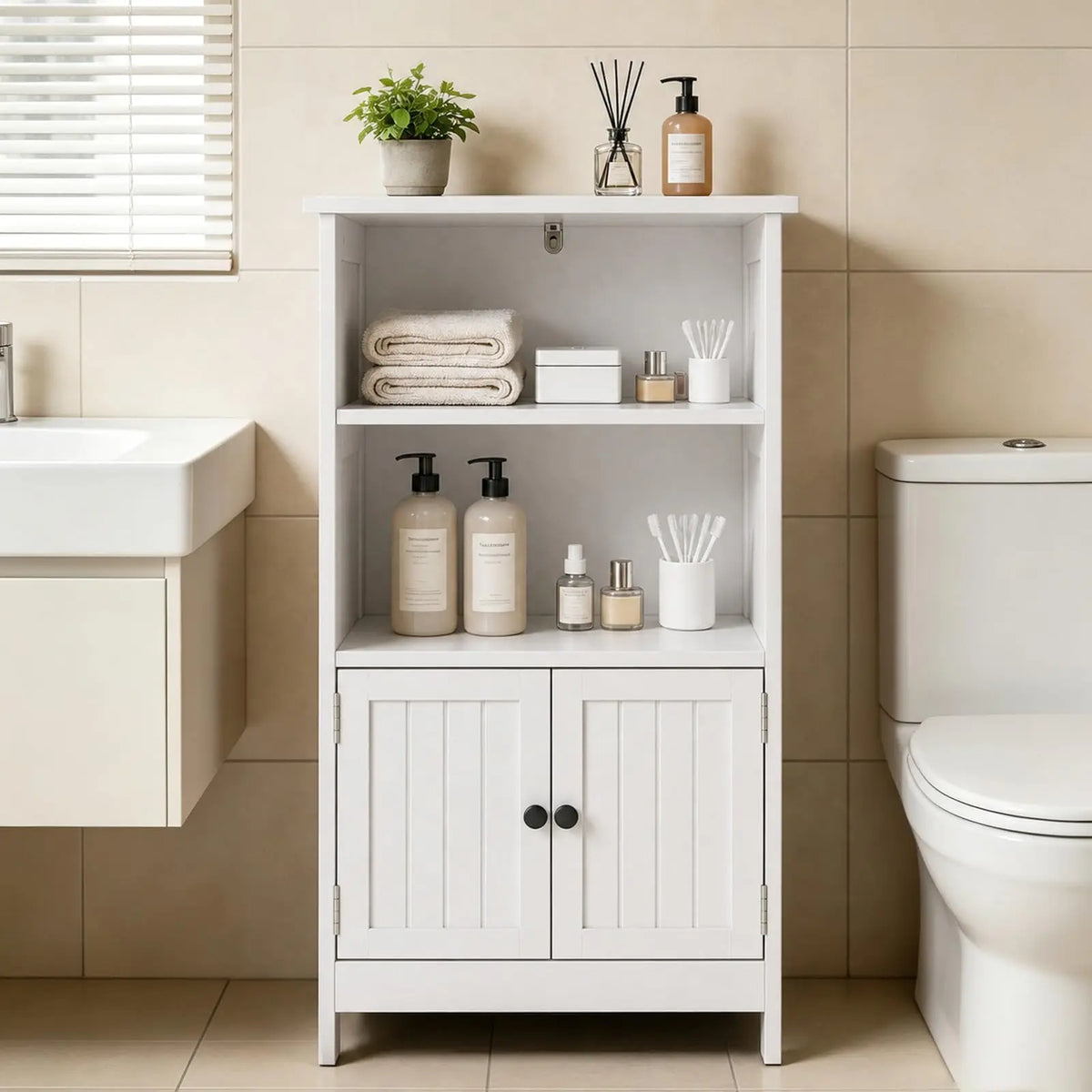 HiMISS Farmhouse Bathroom Storage Cabinet With Adjustable Shelves for Home Organization