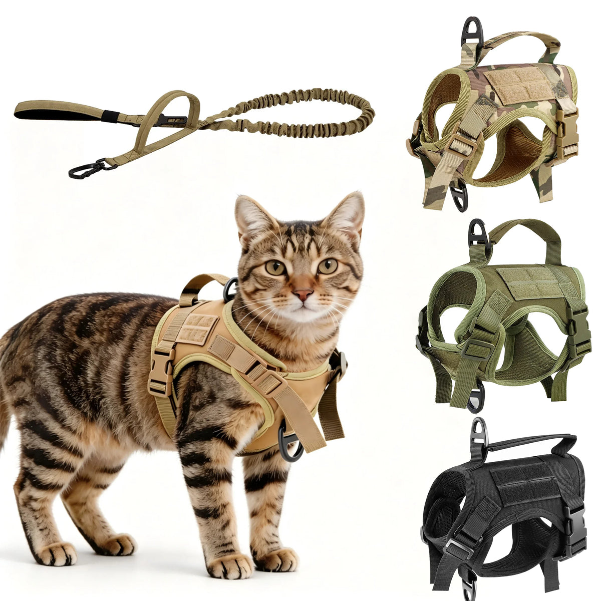 Tactical Cat Harness Leash Set Adjustable Soft Mesh Vest