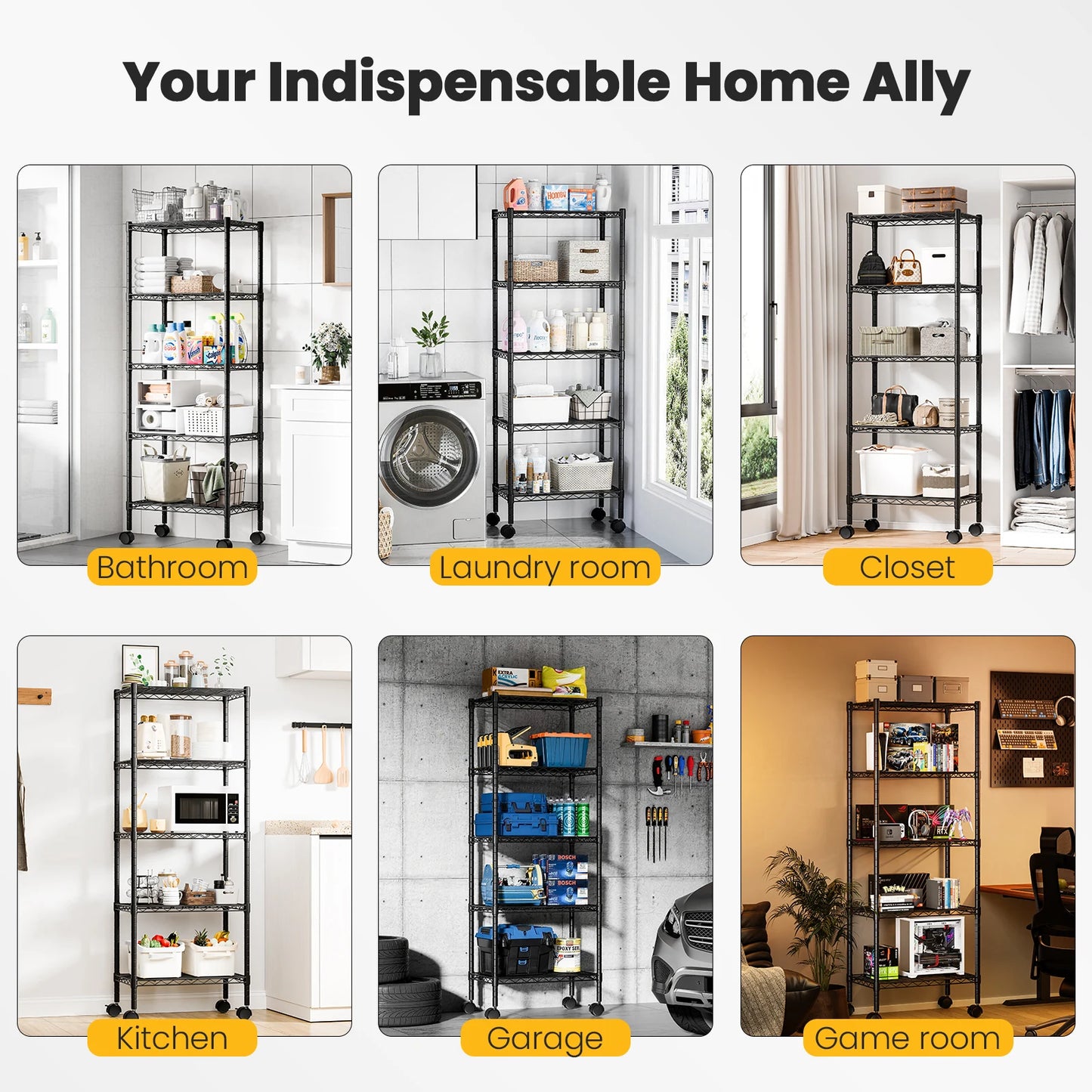 JHK 3-5 Tier Grid Storage Bookshelf With Lockable Wheels