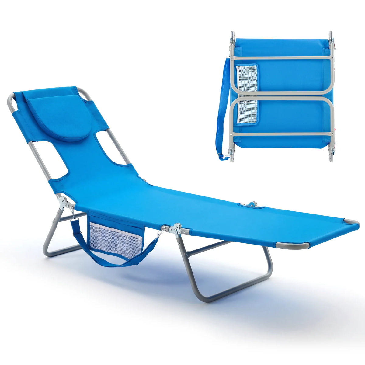 JHK Adjustable Folding Beach Lounge Chair With Face Arm Holes