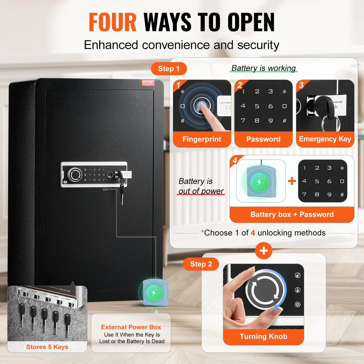 SucceBuy Fingerprint Safe Box With Key Lock And Fireproof Bag